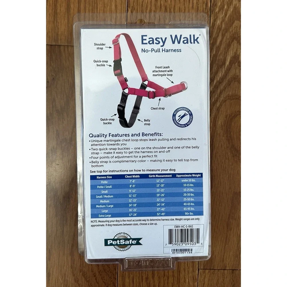 PetSafe Premier Pet Easy Walk‎ Harness Small/Medium Raspberry/Grey- New In Box